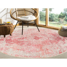 Load image into Gallery viewer, 8&#39;9&quot;x8&#39;9&quot; Ivory With Touches Of Pink Wool And Pure Silk Hand Knotted Broken Persian Design Oriental Round Rug FWR380814