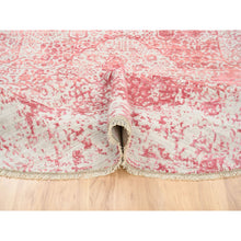 Load image into Gallery viewer, 8&#39;9&quot;x8&#39;9&quot; Ivory With Touches Of Pink Wool And Pure Silk Hand Knotted Broken Persian Design Oriental Round Rug FWR380814