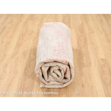 Load image into Gallery viewer, 8&#39;9&quot;x8&#39;9&quot; Ivory With Touches Of Pink Wool And Pure Silk Hand Knotted Broken Persian Design Oriental Round Rug FWR380814