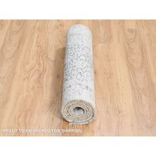 Load image into Gallery viewer, 2&#39;6&quot;x5&#39;10&quot; Wool And Pure Silk Hand Knotted Silver Gray Erased Persian Design Oriental Runner Rug FWR380850