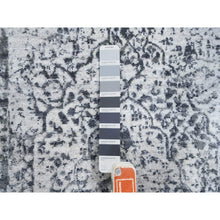 Load image into Gallery viewer, 2&#39;6&quot;x6&#39; Hand Knotted Silver Gray Erased Persian Design Wool and Pure Silk Oriental Runner Rug FWR380856