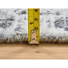 Load image into Gallery viewer, 2&#39;6&quot;x6&#39; Hand Knotted Silver Gray Erased Persian Design Wool And Pure Silk Oriental Runner Rug FWR380856
