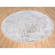 Load image into Gallery viewer, 11&#39;9&quot;x11&#39;9&quot; Hand Knotted Silver Gray Broken Persian Design Wool And Pure Silk Oriental Round Rug FWR380862