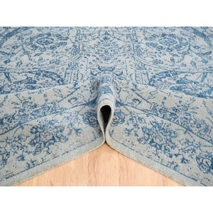 11'10"x15' Hand Loomed Gray Fine Jacquard With Sickle Leaf Design Wool And Plant Based Silk Oriental Oversized Rug FWR380880