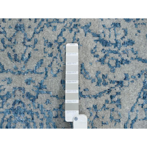 11'10"x15' Hand Loomed Gray Fine Jacquard With Sickle Leaf Design Wool And Plant Based Silk Oriental Oversized Rug FWR380880