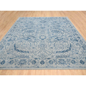 10'x10' Gray Fine Jacquard with Sickle Leaf Design Wool and Plant Based Silk Hand Loomed Oriental Square Rug FWR380886