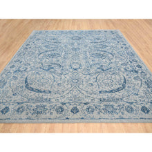 Load image into Gallery viewer, 10&#39;x10&#39; Gray Fine Jacquard With Sickle Leaf Design Wool And Plant Based Silk Hand Loomed Oriental Square Rug FWR380886
