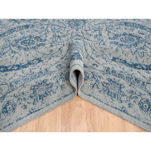 Load image into Gallery viewer, 10&#39;x10&#39; Gray Fine Jacquard with Sickle Leaf Design Wool and Plant Based Silk Hand Loomed Oriental Square Rug FWR380886