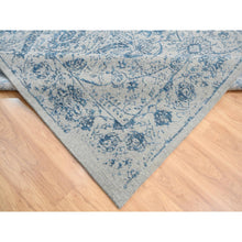 Load image into Gallery viewer, 10&#39;x10&#39; Gray Fine Jacquard with Sickle Leaf Design Wool and Plant Based Silk Hand Loomed Oriental Square Rug FWR380886
