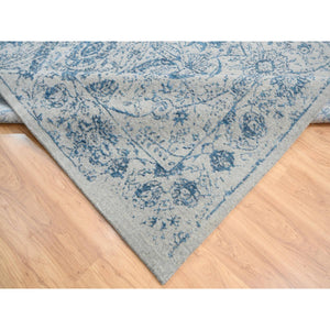 10'x10' Gray Fine Jacquard with Sickle Leaf Design Wool and Plant Based Silk Hand Loomed Oriental Square Rug FWR380886