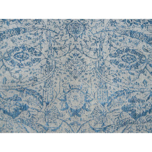 10'x10' Gray Fine Jacquard with Sickle Leaf Design Wool and Plant Based Silk Hand Loomed Oriental Square Rug FWR380886