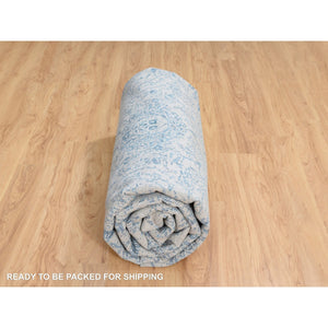 10'x10' Gray Fine Jacquard with Sickle Leaf Design Wool and Plant Based Silk Hand Loomed Oriental Square Rug FWR380886