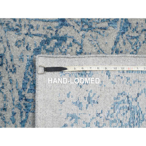 10'x10' Gray Fine Jacquard with Sickle Leaf Design Wool and Plant Based Silk Hand Loomed Oriental Square Rug FWR380886