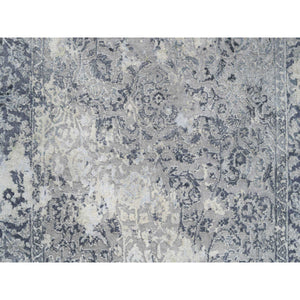 3'10"x6' Gray Broken Kashan Design Wool With Pure Silk Hand Knotted Oriental Rug FWR380898