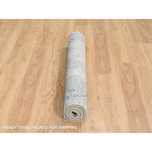 3'10"x6' Gray Broken Kashan Design Wool With Pure Silk Hand Knotted Oriental Rug FWR380898
