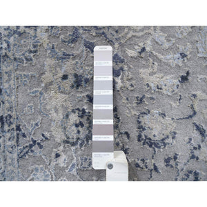 2'8"x7'8" Hand Knotted Gray Broken Kashan Design Wool with Pure Silk Oriental Runner Rug FWR380976