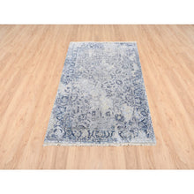 Load image into Gallery viewer, 3&#39;2&quot;x4&#39;10&quot; Wool With Pure Silk Hand Knotted Gray Broken Kashan Design Oriental Rug FWR380982