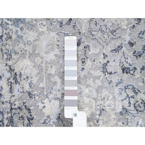 3'2"x4'10" Wool With Pure Silk Hand Knotted Gray Broken Kashan Design Oriental Rug FWR380982