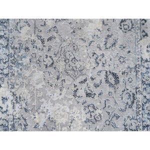 3'2"x4'10" Wool With Pure Silk Hand Knotted Gray Broken Kashan Design Oriental Rug FWR380982