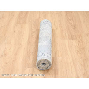 3'2"x4'10" Wool With Pure Silk Hand Knotted Gray Broken Kashan Design Oriental Rug FWR380982