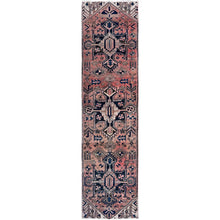Load image into Gallery viewer, 2&#39;6&quot;x10&#39; Salmon Pink, Vintage Persian Hamadan with Geometric Pattern, Shaved Down, Zero Pile, Sides and Ends Professionally Secured, Hand Knotted, Pure Wool, Runner, Oriental Rug Sh634 FWR3804