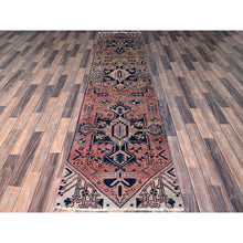 Load image into Gallery viewer, 2&#39;6&quot;x10&#39; Salmon Pink, Vintage Persian Hamadan with Geometric Pattern, Shaved Down, Zero Pile, Sides and Ends Professionally Secured, Hand Knotted, Pure Wool, Runner, Oriental Rug Sh634 FWR3804