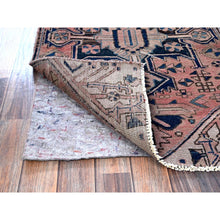 Load image into Gallery viewer, 2&#39;6&quot;x10&#39; Salmon Pink, Vintage Persian Hamadan With Geometric Pattern, Shaved Down, Zero Pile, Sides And Ends Professionally Secured, Hand Knotted, Pure Wool, Runner, Oriental Rug FWR3804