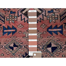 Load image into Gallery viewer, 2&#39;6&quot;x10&#39; Salmon Pink, Vintage Persian Hamadan with Geometric Pattern, Shaved Down, Zero Pile, Sides and Ends Professionally Secured, Hand Knotted, Pure Wool, Runner, Oriental Rug Sh634 FWR3804