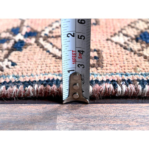 2'6"x10' Salmon Pink, Vintage Persian Hamadan with Geometric Pattern, Shaved Down, Zero Pile, Sides and Ends Professionally Secured, Hand Knotted, Pure Wool, Runner, Oriental Rug Sh634 FWR3804