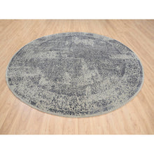 Load image into Gallery viewer, 10&#39;x10&#39; Gray Fine Jacquard With Erased Design Wool And Plant Based Silk Hand Loomed Oriental Round Rug FWR381024