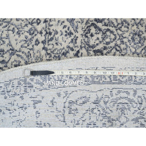 10'x10' Gray Fine Jacquard With Erased Design Wool And Plant Based Silk Hand Loomed Oriental Round Rug FWR381024