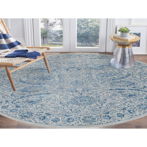 12'x12' Hand Loomed Gray Fine Jacquard With Sickle Leaf Design Wool And Plant Based Silk Oriental Round Rug FWR381036
