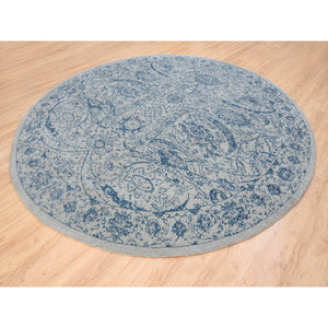 12'x12' Hand Loomed Gray Fine Jacquard With Sickle Leaf Design Wool And Plant Based Silk Oriental Round Rug FWR381036