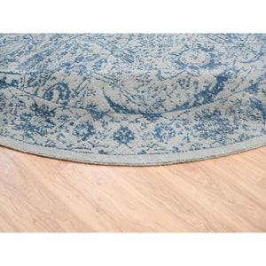 12'x12' Hand Loomed Gray Fine Jacquard With Sickle Leaf Design Wool And Plant Based Silk Oriental Round Rug FWR381036