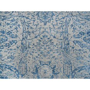 12'x12' Hand Loomed Gray Fine Jacquard With Sickle Leaf Design Wool And Plant Based Silk Oriental Round Rug FWR381036