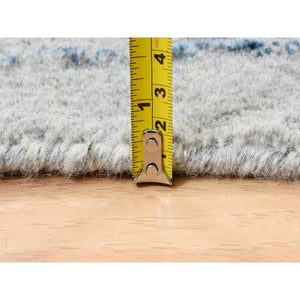 12'x12' Hand Loomed Gray Fine Jacquard With Sickle Leaf Design Wool And Plant Based Silk Oriental Round Rug FWR381036