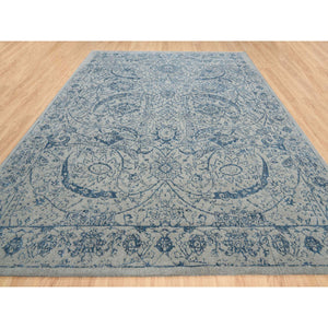 10'x14' Fine Jacquard with Sickle Leaf Design Wool and Plant Based Silk Hand Loomed Gray Oriental Rug FWR381048