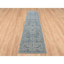 Load image into Gallery viewer, 2&#39;6&quot;x12&#39; Fine Jacquard With Sickle Leaf Design Wool And Plant Based Silk Hand Loomed Gray Oriental Runner Rug FWR381054