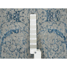 Load image into Gallery viewer, 2&#39;6&quot;x12&#39; Fine Jacquard With Sickle Leaf Design Wool And Plant Based Silk Hand Loomed Gray Oriental Runner Rug FWR381054