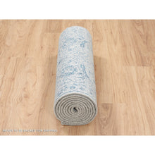 Load image into Gallery viewer, 2&#39;6&quot;x12&#39; Fine Jacquard With Sickle Leaf Design Wool And Plant Based Silk Hand Loomed Gray Oriental Runner Rug FWR381054