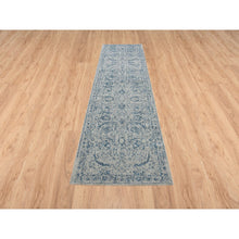 Load image into Gallery viewer, 2&#39;6&quot;x10&#39; Wool And Plant Based Silk Hand Loomed Gray Fine Jacquard With Sickle Leaf Design Oriental Runner Rug FWR381066