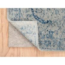 Load image into Gallery viewer, 2&#39;6&quot;x10&#39; Wool And Plant Based Silk Hand Loomed Gray Fine Jacquard With Sickle Leaf Design Oriental Runner Rug FWR381066