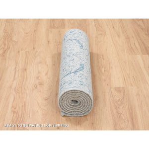 2'7"x8'1" Fine Jacquard with Sickle Leaf Design Wool and Plant Based Silk Hand Loomed Gray Oriental Runner Rug FWR381078