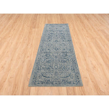 Load image into Gallery viewer, 2&#39;6&quot;x8&#39;1&quot; Hand Loomed Gray Fine Jacquard With Sickle Leaf Design Wool And Plant Based Silk Oriental Runner Rug FWR381084