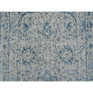 2'6"x8'1" Hand Loomed Gray Fine Jacquard with Sickle Leaf Design Wool and Plant Based Silk Oriental Runner Rug FWR381084
