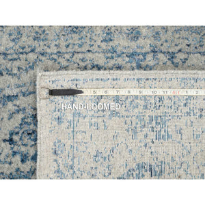 2'6"x8'1" Hand Loomed Gray Fine Jacquard with Sickle Leaf Design Wool and Plant Based Silk Oriental Runner Rug FWR381084