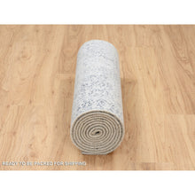 Load image into Gallery viewer, 2&#39;7&quot;x12&#39;2&quot; Hand Loomed Gray Fine Jacquard With Erased Design Wool And Plant Based Silk Oriental Runner Rug FWR381090