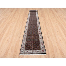 Load image into Gallery viewer, 2&#39;5&quot;x20&#39; Rich Black Herati With All Over Design Luxurious Wool 175 Kpsi Hand Knotted Oriental Xl Runner Rug FWR381180