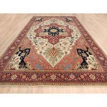 Load image into Gallery viewer, 10&#39;1&quot;x15&#39;9&quot; Soft, Velvety Plush Wool Hand Knotted Beige Heriz Re-creation With Large Medallion Oriental Oversized Rug FWR381294