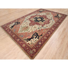 Load image into Gallery viewer, 10&#39;1&quot;x15&#39;9&quot; Soft, Velvety Plush Wool Hand Knotted Beige Heriz Re-creation With Large Medallion Oriental Oversized Rug FWR381294